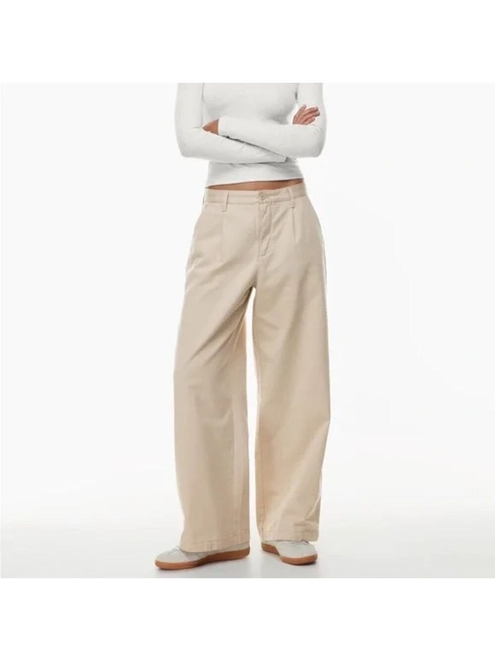 Aritzia TNA 90s Chino Pant Cotton Twill Relaxed Pleated Trousers, Tan, size 10